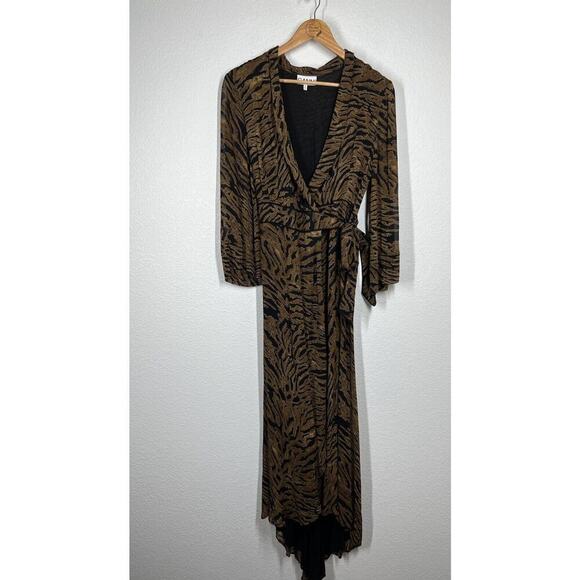 Ganni Georgette Wrap Dress Animal Print Size Size 36 US 4 Midi Maxi Hi Low - Picture 2 of 8